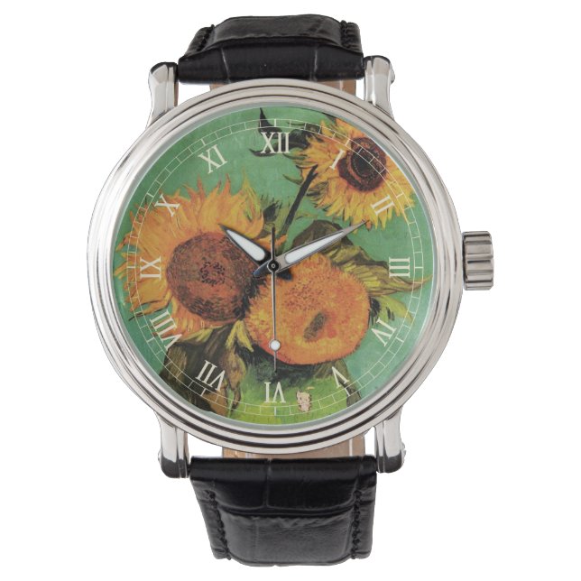 Tre solblommor i Vas av Vincent van Gogh Armbandsur (Framsida)