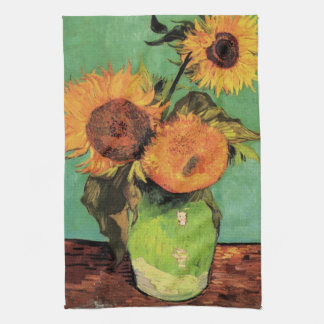 Tre solblommor i Vas av Vincent van Gogh Kökshandduk