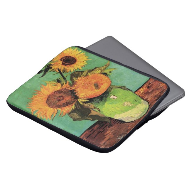 Tre solblommor i Vas av Vincent van Gogh Laptop Sleeve (Framsida topp)