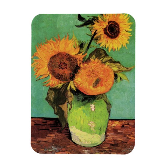 Tre solblommor i Vas av Vincent van Gogh Magnet (Vertikal)