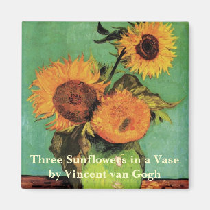 Tre solblommor i Vas av Vincent van Gogh Magnet