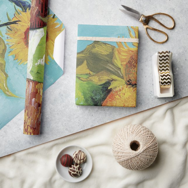 Tre solblommor i Vas av Vincent van Gogh Presentpapper (Hantverk)