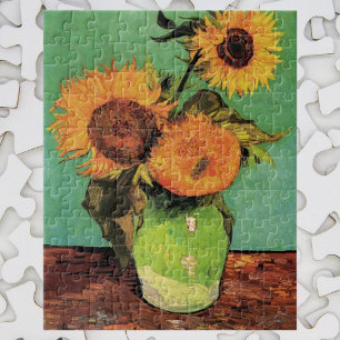 Tre solblommor i Vas av Vincent van Gogh Pussel