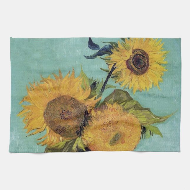 Tre solblommor i Vas (F453) Van Gogh Fine Art Kökshandduk (Horisontell)