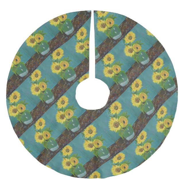 Tre solblommor i Vas, van Gogh Julgransmatta Borstad Polyester (Framsidan)