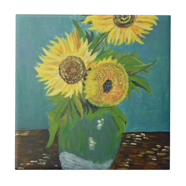 Tre solblommor i Vas, van Gogh Kakelplatta (Framsidan)