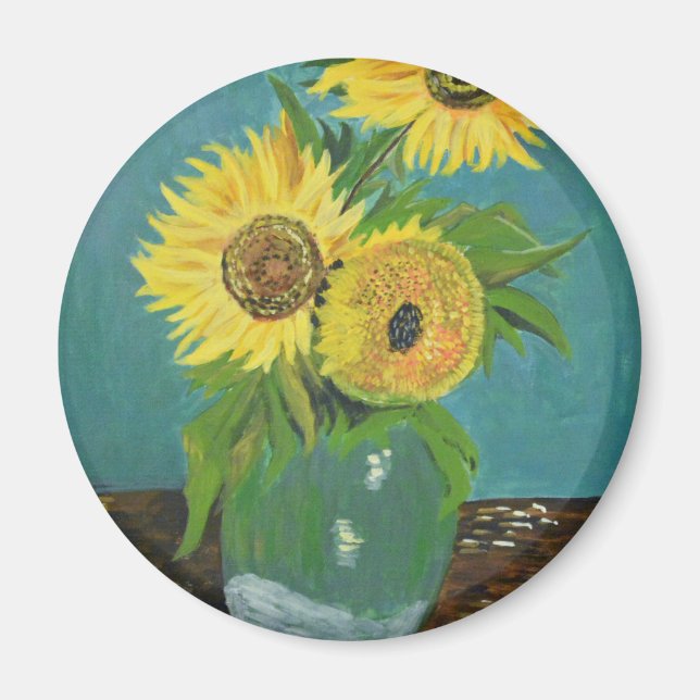 Tre solblommor i Vas, van Gogh Magnet (Framsidan)