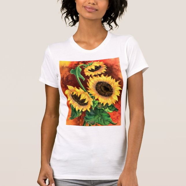 Tre solblommor T-Shirt Art-färgning (Framsida)