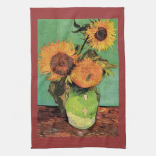 Tre solrosor i en vas av Van Gogh Kökshandduk