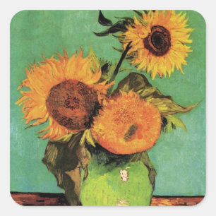 Tre solrosor i en vas av Vincent van Gogh Fyrkantigt Klistermärke