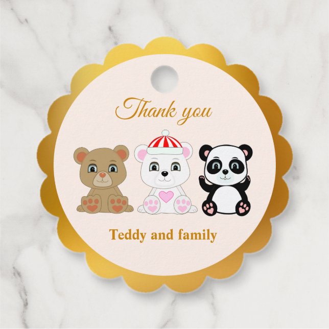 Tre söta björnar tackar dig på guldberget och sand gåvor etiketter (Baksida)