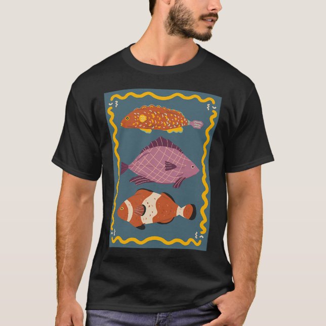 Tre söta fiskar - blå bakgrund t shirt (Framsida)