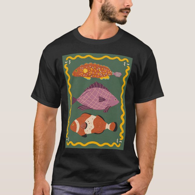 Tre söta fiskar - grön bakgrund t shirt (Framsida)