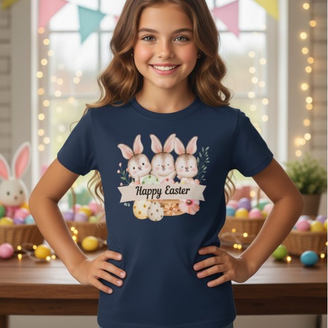 Tre söta kaniner Glad påsk flickor T-Shirt (Skapare uppladdad)