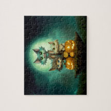 Tre söta lilla varg unge firar Hallow