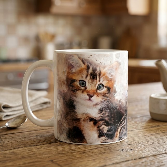 Tre söta och vackra kattungar i akvarell kaffemugg (Three beautiful and cute kittens watercolor. coffee mug)