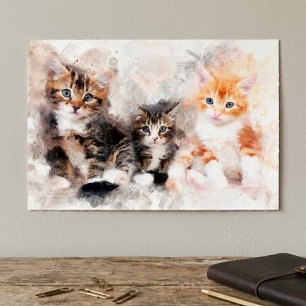 Tre söta och vackra kattungar i akvarell poster