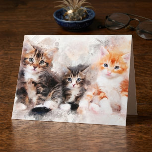 Tre söta och vackra kattungar i akvarell tack kort
