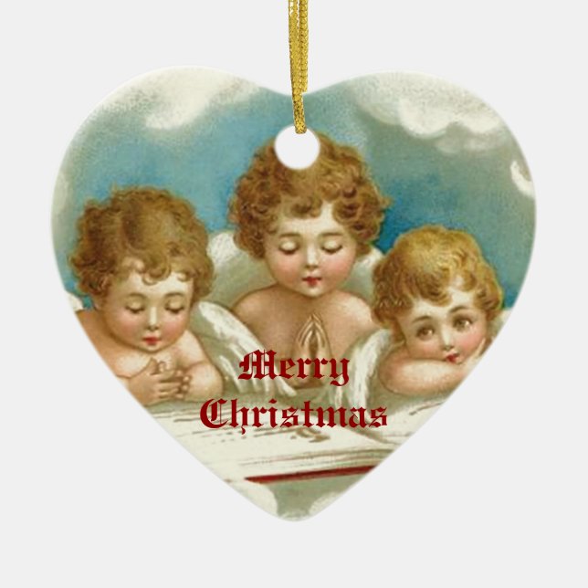 Tre söta prydnadsföremål av änglar julgransprydnad keramik (Framsidan)