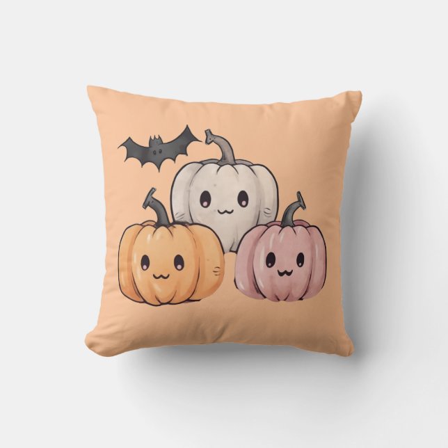 Tre söta pumpor Ljus Orange Halloween Kudde (Framsida)