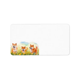 Tre söta shiba inus- och dandelionadressetikett adressetikett