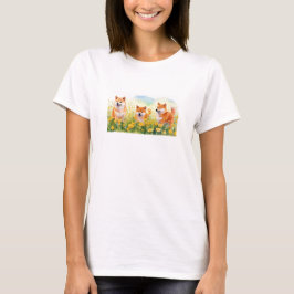 tre söta shiba inus och dandelions bagagemärke t shirt