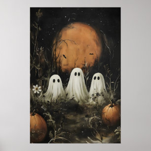 Tre söta spöken i skogen – Pumpa månsken Poster