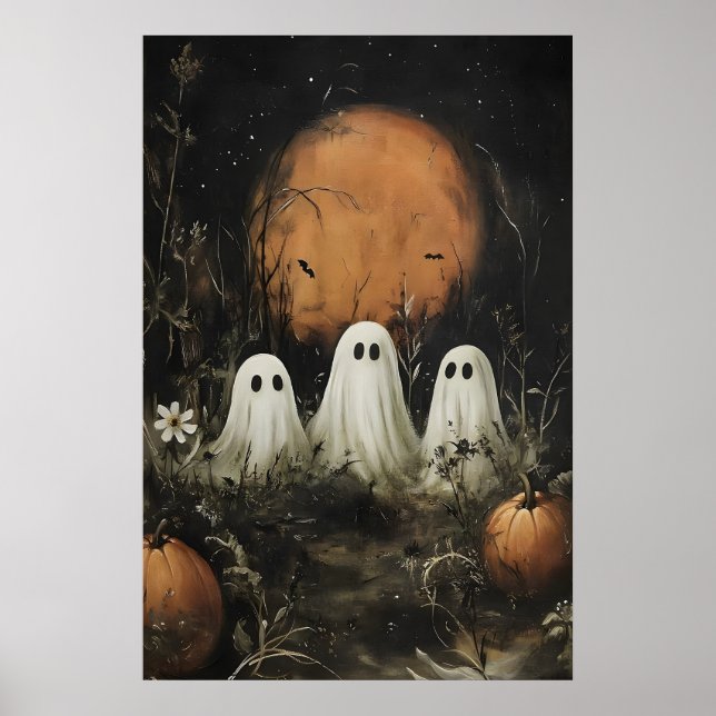 Tre söta spöken i skogen – Pumpa månsken Poster (Framsidan)