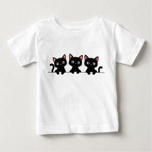 Tre söta svarta tecknade katter t shirt