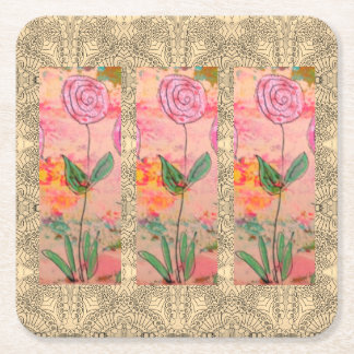 Tre Spiral Flowers Underlägg Papper Kvadrat