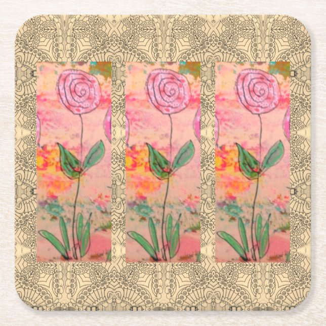 Tre Spiral Flowers Underlägg Papper Kvadrat (Framsidan)