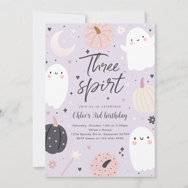 Tre Spirit Boho Halloween Ghost 3:e födelsedagen Inbjudningar (Framsida)
