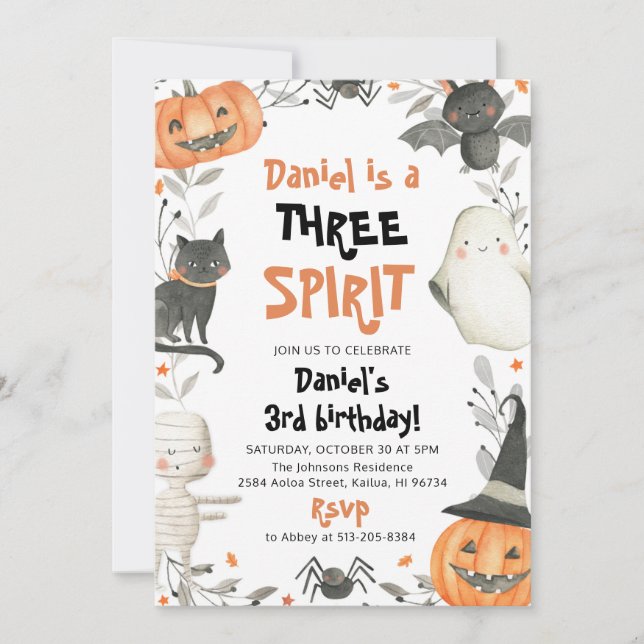 Tre Spirit Cute Halloween 3:e födelsedagen Inbjuda Inbjudningar (Framsida)
