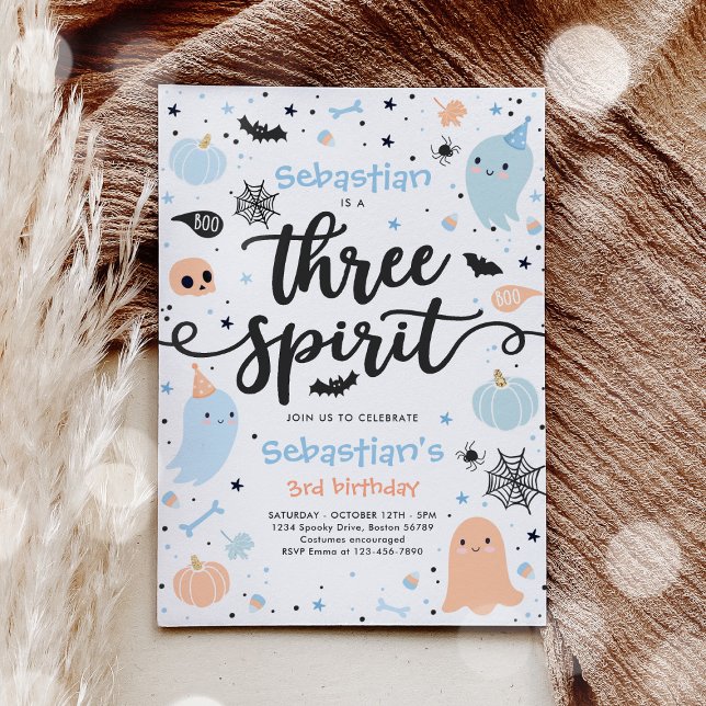 Tre Spirit Cute Halloween Ghost 3 Birthday Inv Inbjudningar (Skapare uppladdad)