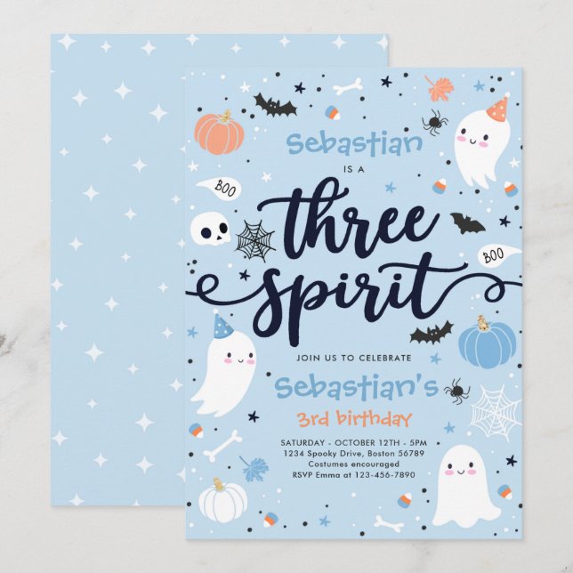 Tre Spirit Cute Halloween Ghost 3:e födelsedagen Inbjudningar (Fram/baksida)