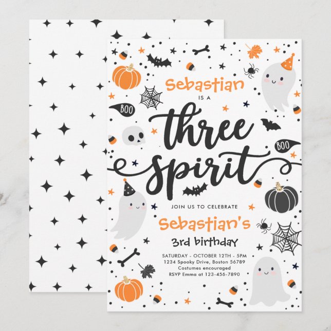 Tre Spirit Cute Halloween Ghost 3:e födelsedagen Inbjudningar (Fram/baksida)
