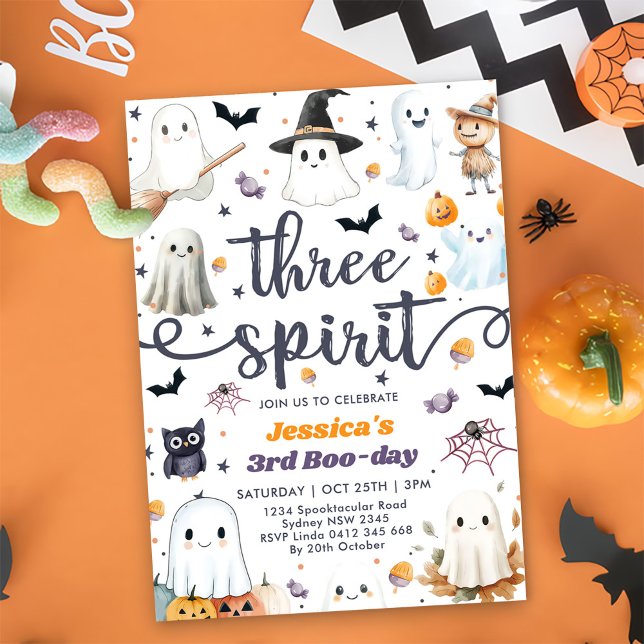 Tre Spirit Cute Halloween Ghost 3:e födelsedagen Inbjudningar (Skapare uppladdad)
