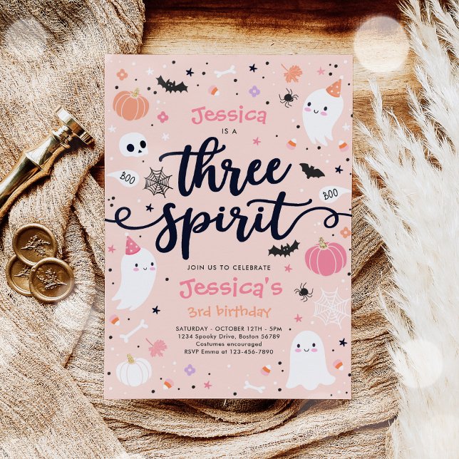 Tre Spirit Cute Halloween Ghost 3:e födelsedagen Inbjudningar (Skapare uppladdad)