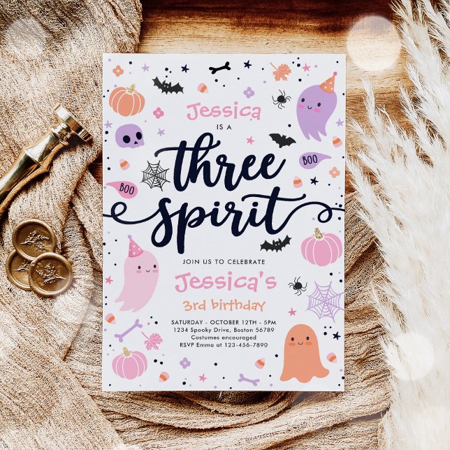 Tre Spirit Cute Halloween Ghost 3:e födelsedagen Inbjudningar (Skapare uppladdad)