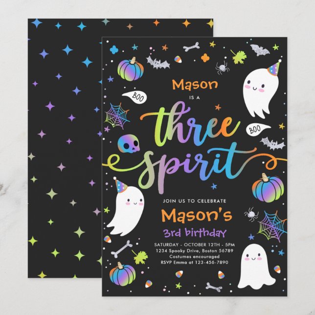 Tre Spirit Cute Halloween Ghost 3:e födelsedagen Inbjudningar (Fram/baksida)