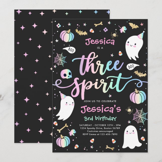 Tre Spirit Cute Halloween Ghost 3:e födelsedagen Inbjudningar (Fram/baksida)