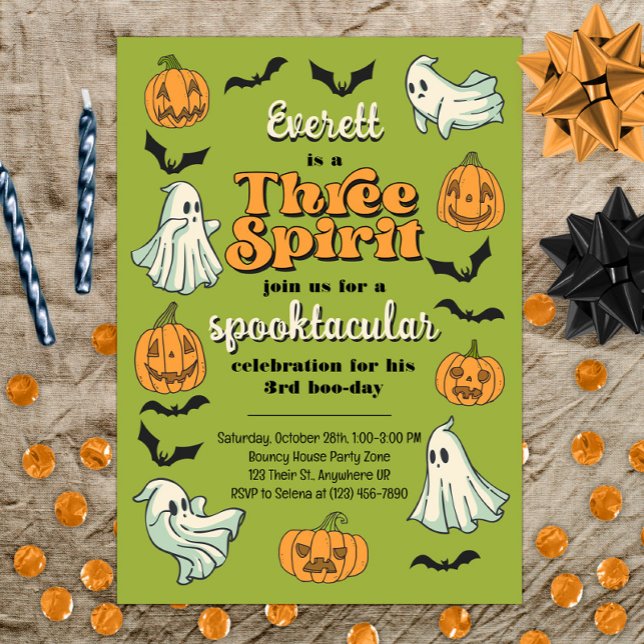 Tre spirit Ghost tredje Halloween Fall Birthday Inbjudningar (Skapare uppladdad)