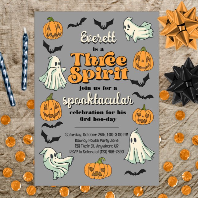 Tre spirit Ghost tredje Halloween Fall Birthday Inbjudningar (Skapare uppladdad)
