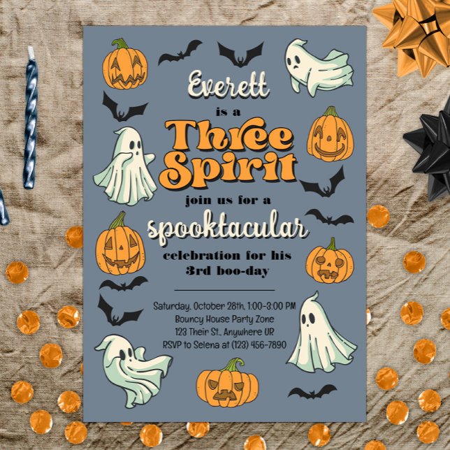 Tre spirit Ghost tredje Halloween Fall Birthday Inbjudningar (Skapare uppladdad)