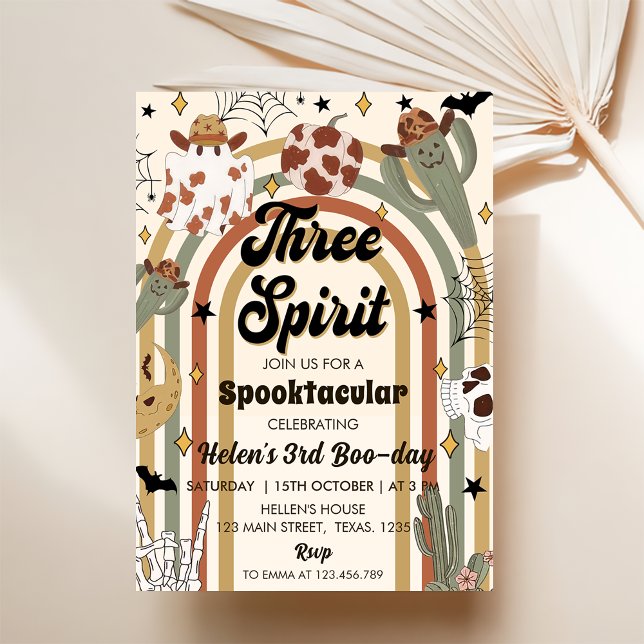 Tre Spirit Groovy Cactus Halloween Birthday Inbjudningar (Skapare uppladdad)