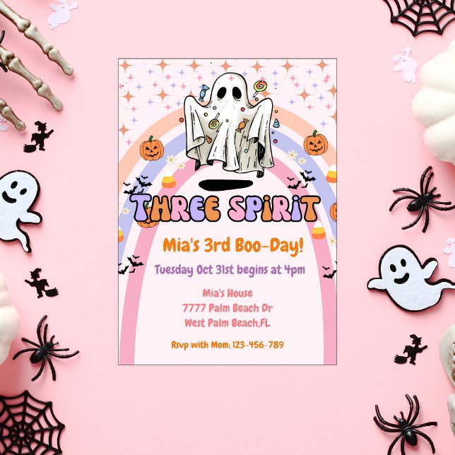 Tre spirit Groovy Ghost Halloween 3:e födelsedagen Inbjudningar (Skapare uppladdad)