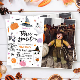 Tre spirit Halloween 3:e födelsedagsfoto Inbjudningar
