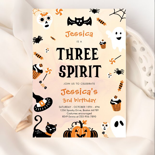 Tre Spirit Halloween Cute Ghost Födelsedagsfest Inbjudningar (Skapare uppladdad)