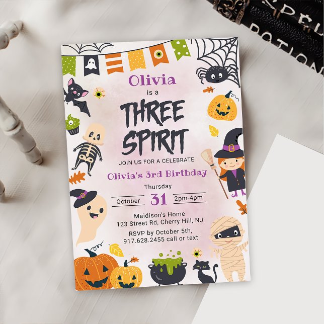 Tre Spirit Halloween Cute Ghost Födelsedagsfest Inbjudningar (Skapare uppladdad)