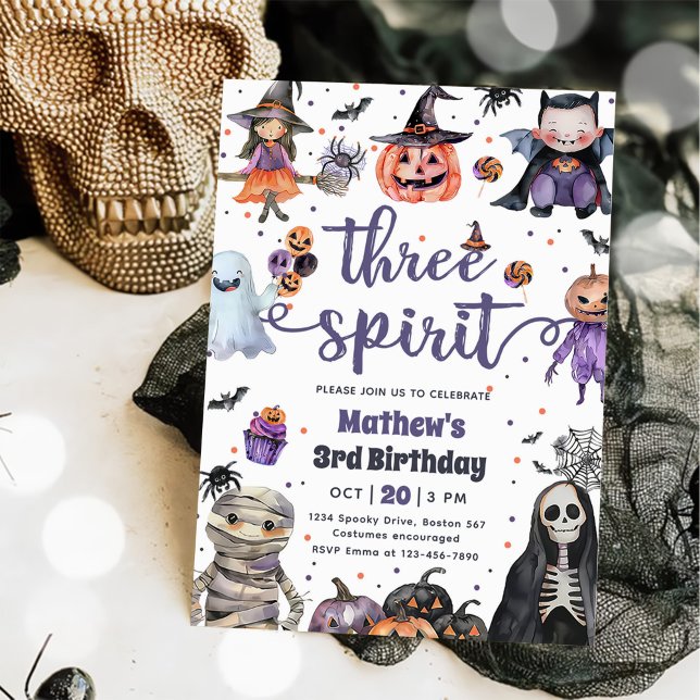 Tre Spirit Halloween Ghost 3:e födelsedagen Inbjudningar (Skapare uppladdad)